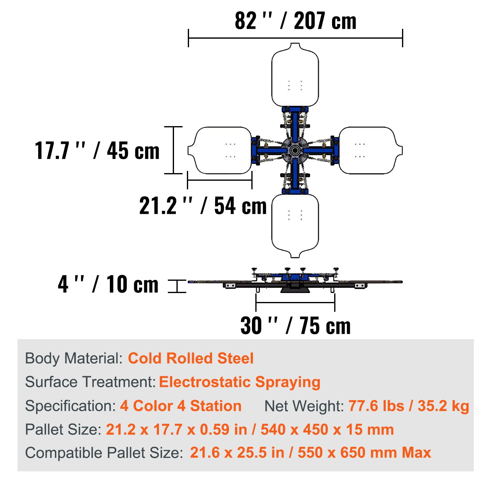 VEVOR Screen Printing Machine, 4 Color 4 Station 360° Rotable Silk Screen Printing Press, 21.2x17.7in Screen Printing Press, Double-layer Positioning Pallet for T-shirt DIY Printing