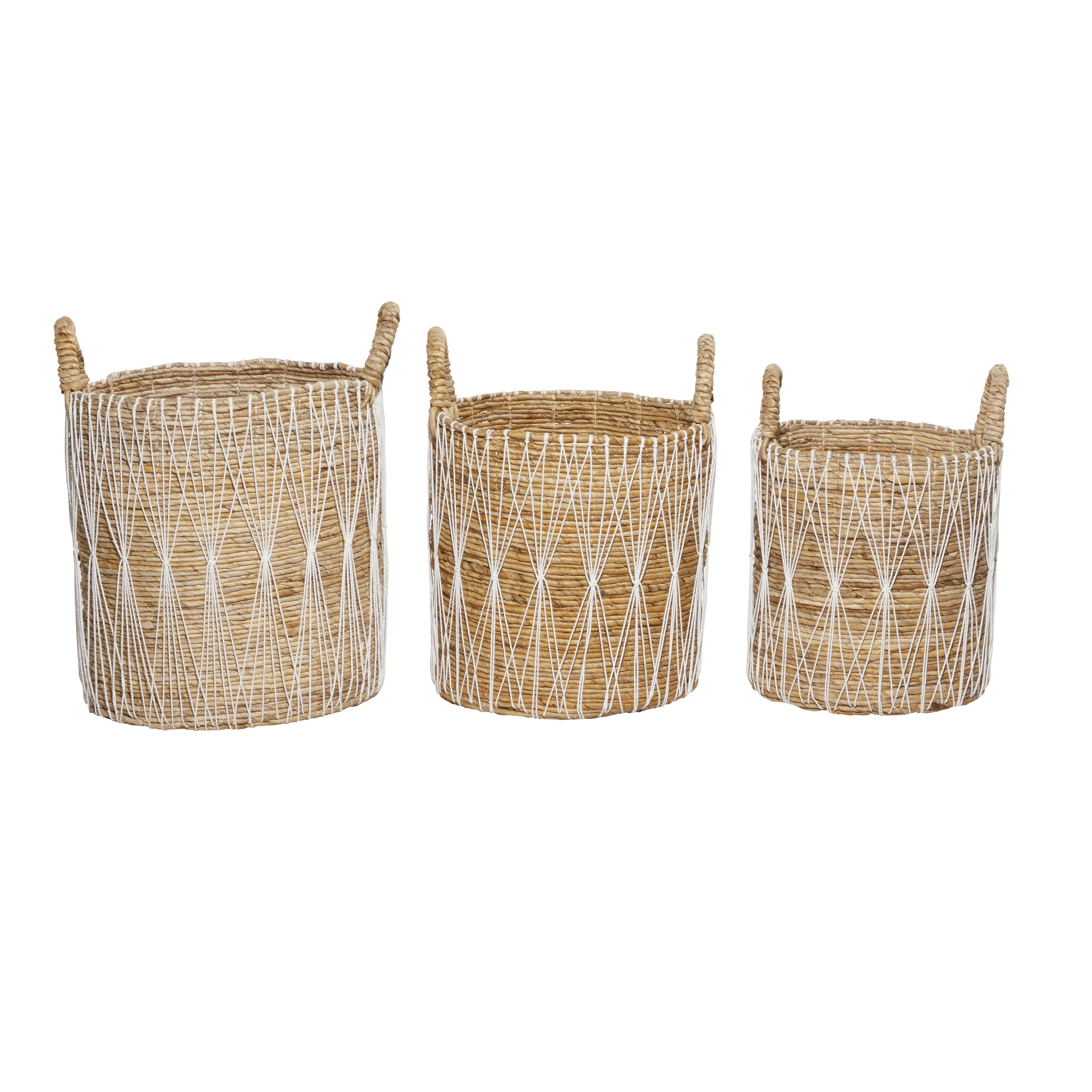 DecMode Bohemian Banana Leaf Storage Basket, 21", 19", 17"H, Brown, 3 - Pieces