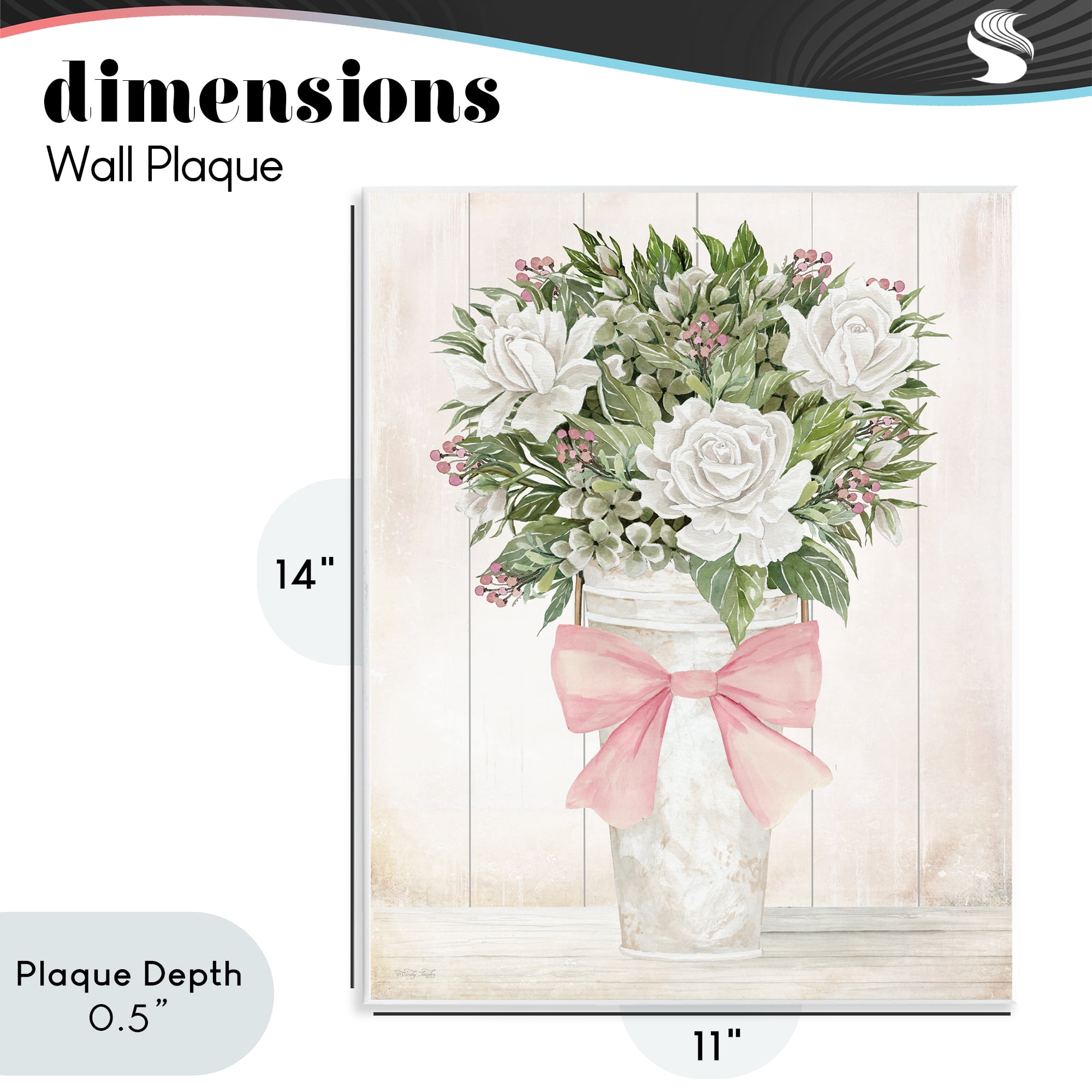 Stupell Industries Pretty In Pink Roses & Bow Wall Plaque Art, design by Cindy Jacobs