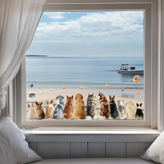 Static Window Clings Dog Paw Prints 1 Sheet Reusable Window Decals for Glass 47.24" x 11.8" Removable Double Sided Window Sticker for Room Office Home Decoration