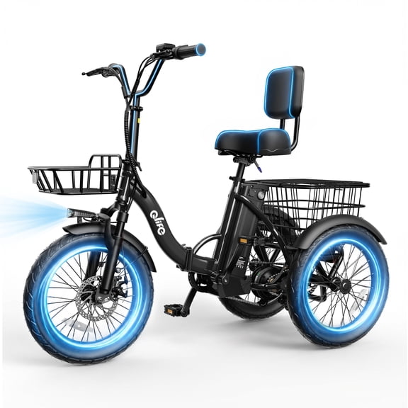 ACTBEST Electric Tricycle for Adults, 18"x3.0" Fat Tire 3-Wheel Electric Bike, 350W(Peak 1200W) Motor 48V 10.4Ah Battery, Folding E-Trike Up to 18Mph (Black)