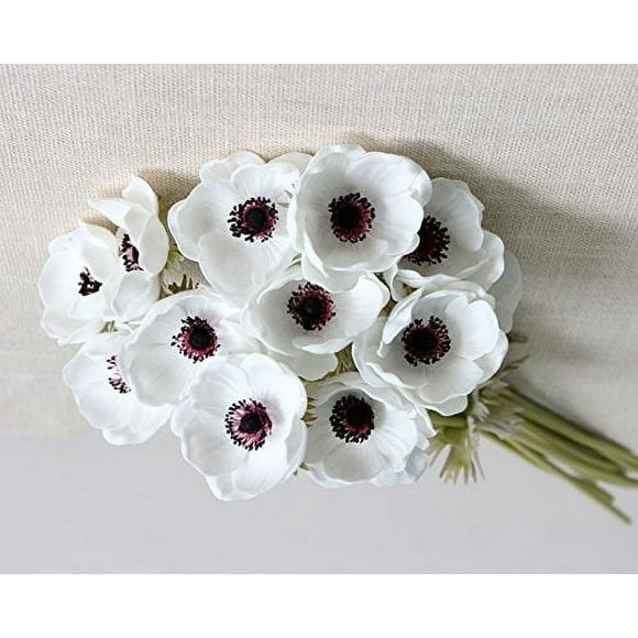 5Pcs Artifical Real Touch PU Anemone Flower Bouquet Room Home Decor (White)