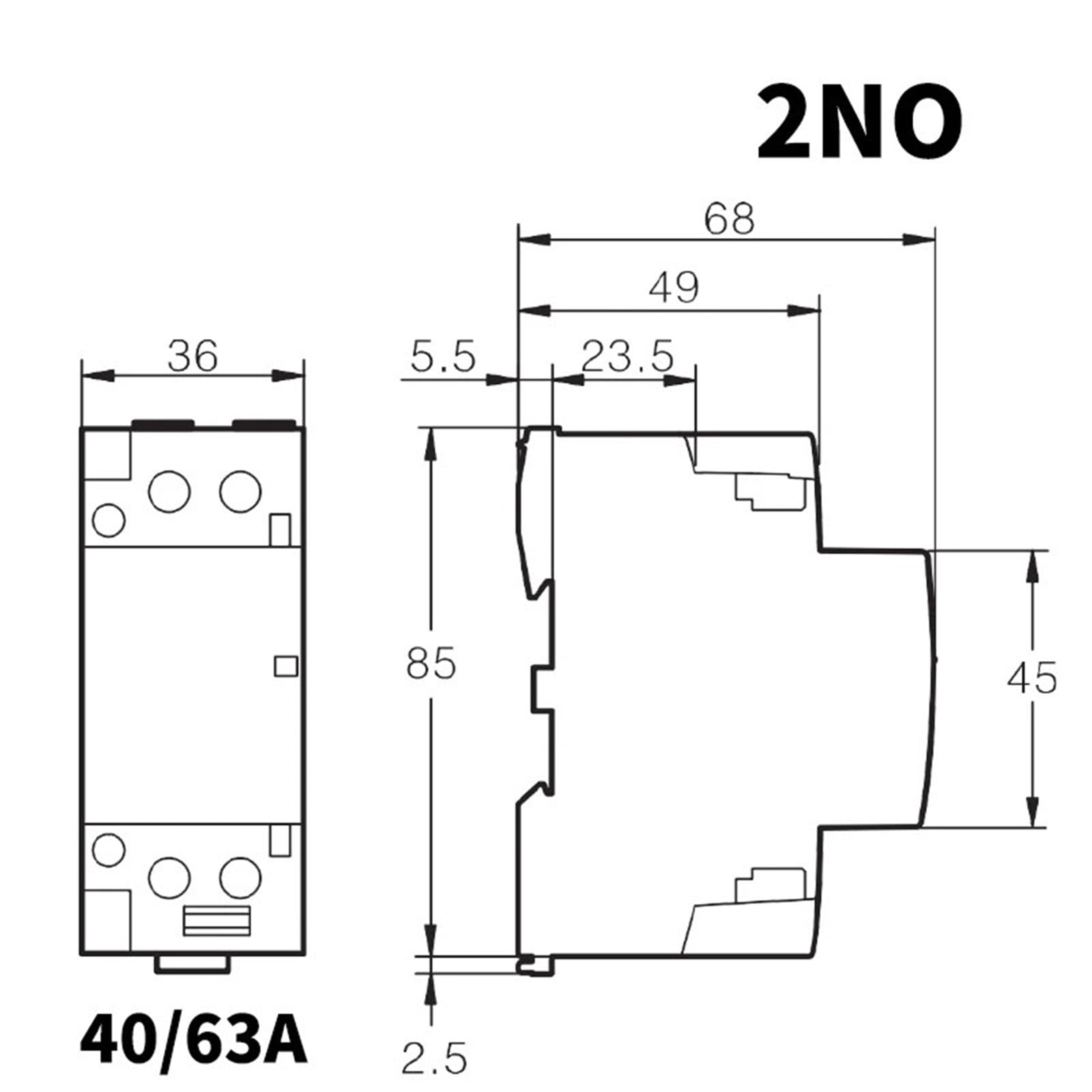 2P 63A 40A 220V/230V 50/60HZ Din Rail Household Ac Contactor 2NO