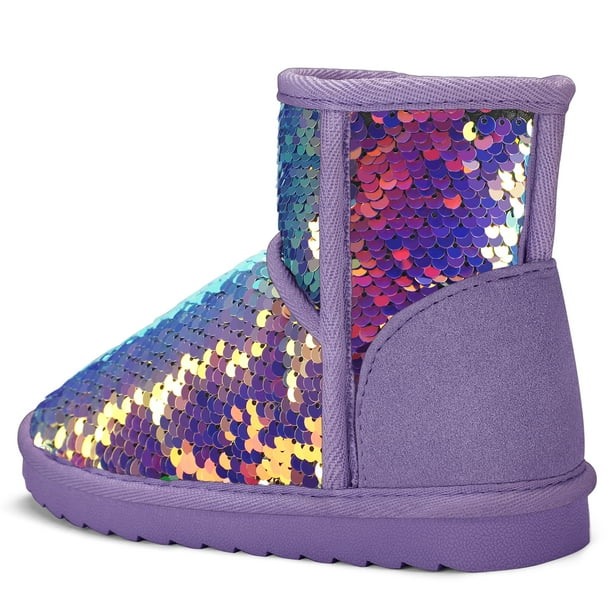 Kushyshoo Girls Snow Boot Purple Sparkle Sequins Winter Boots Lightweight for Big Kids Size 2