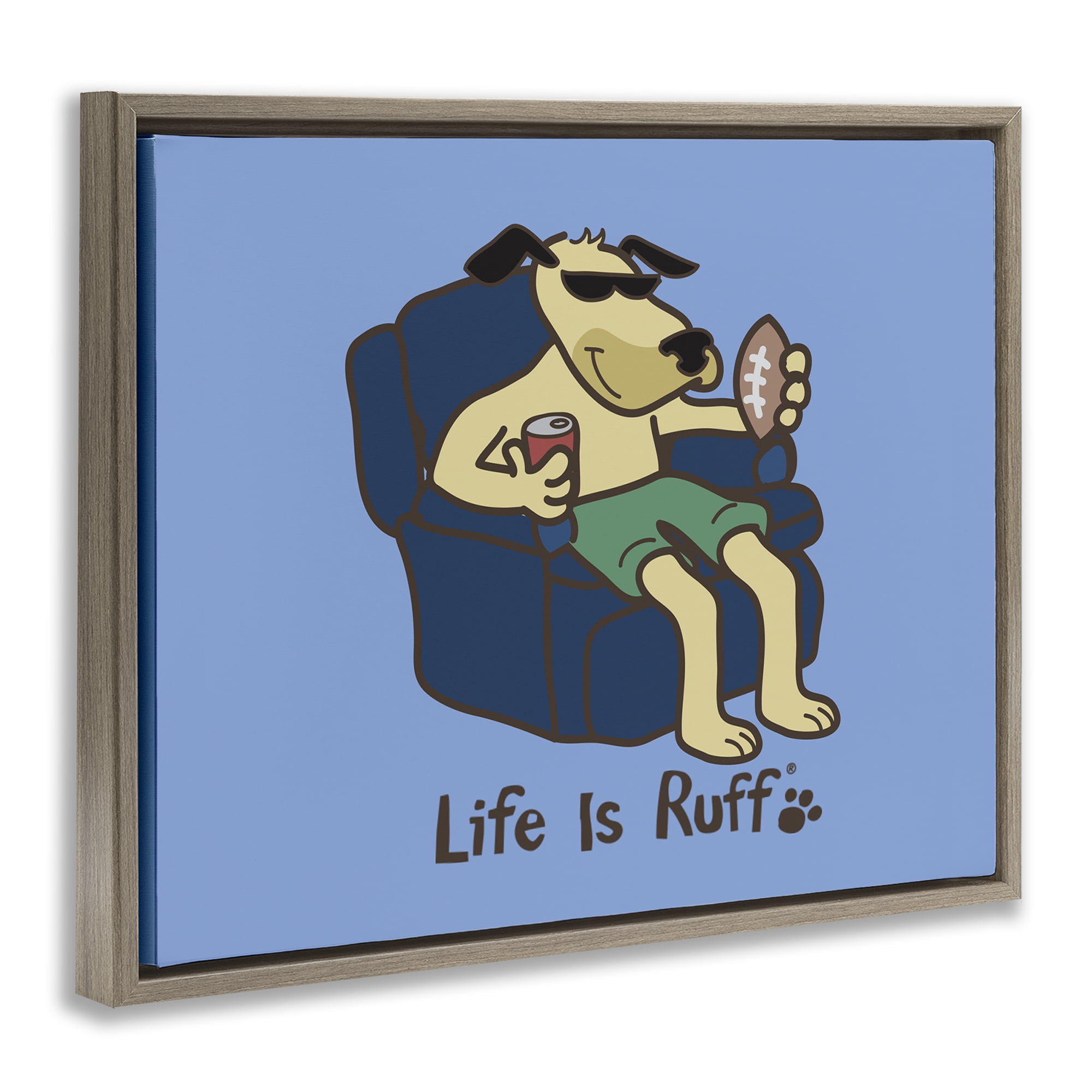 Stupell Industries Lounging Dog with Football Animals Painting Brown Floater Framed Canvas Art Print Wall Art, 21 x 17