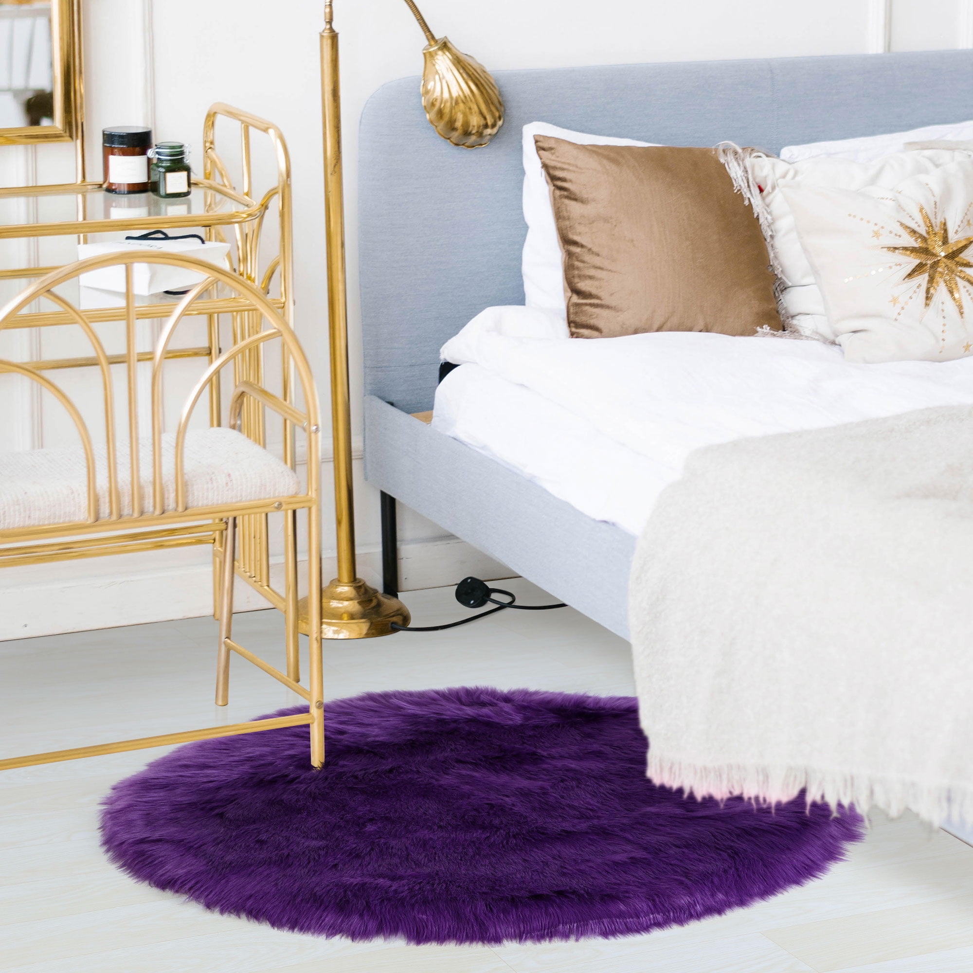 Unique Bargains Artificial Animal Wool Soft Faux Fur Sheepskin Plush Area Rug Purple 3x3 Feet Round