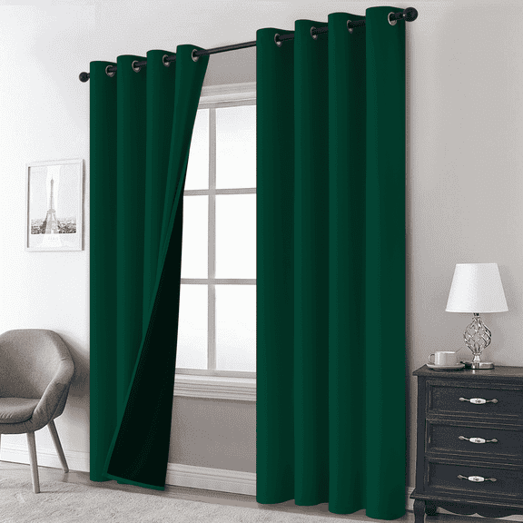 Yakamok 100% Blackout Curtains, Dark Green Curtains for Bedroom 84 inch Length with Black Backing Solid Grommet Panels for Living Room 2 Panels, 52Wx84L