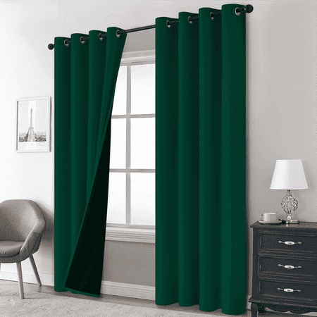Yakamok 100% Blackout Curtains, Dark Green Curtains for Bedroom 84 inch Length with Black Backing Solid Grommet Panels for Living Room 2 Panels, 52Wx84L