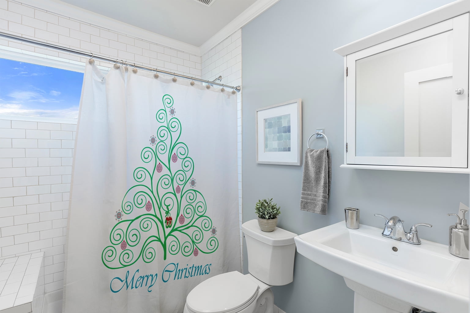 Simply Daisy 70" W x 73" L Decorated Filigree Tree Polyester Shower Curtain, Bright Green [1 Ct]