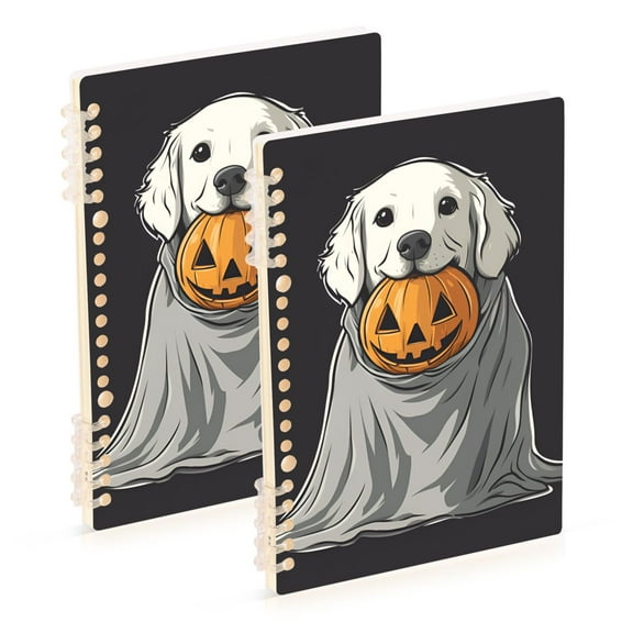 FORMRS 1-Subject Spiral Notebook 8" x 5" College Ruled 60 Refillable Sheet, 2 Pack, White Halloween Dog