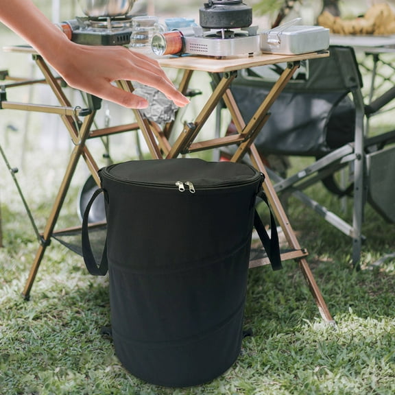 Pop Up Camping Can with Lid, 10 Gallon Collapsible Garbage Can, Foldable Outdoor Bag with Sorting Clips for Yard Waste, Lawn, Leaf, Travel, and Parties