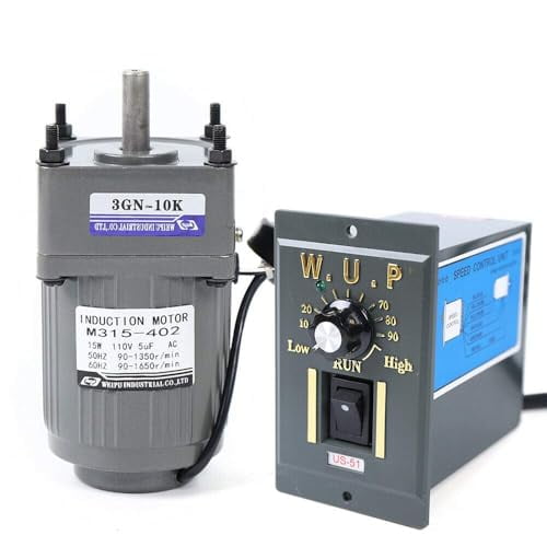 Electric Gear Motor AC 110V 15W 125RPM Single Phase Worm Gear Motor High Torque Deceleration Speed Reduction Motor Gearmotor Reducer with Variable Speed Controller (1:10 Reduction Ratio)