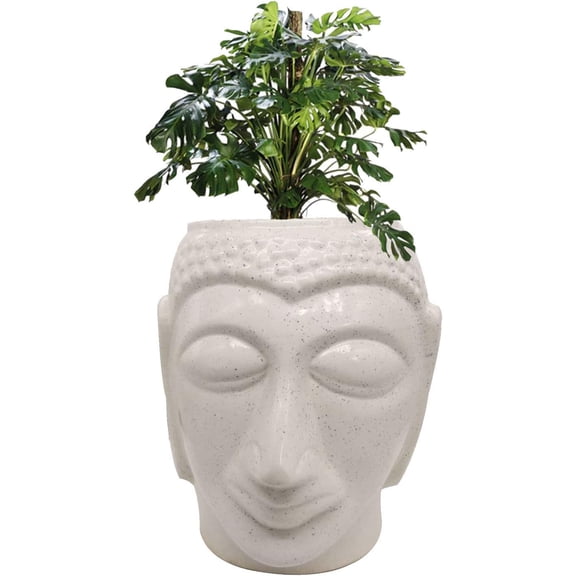 India Meets India Ceramic Planter Gautam Buddha Shape Flower Pot Handmade (White) (H-9.5XD-5.5 Inch)