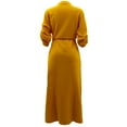 thumbnail image 4 of Beach Dresses for Women Loose Fitting Waistband Slip Dress Casual Fall Waffle Knit Work Dress V-Neck Solid Color Long Sleeved Side Slit Summer Dress Yellow L, 4 of 4