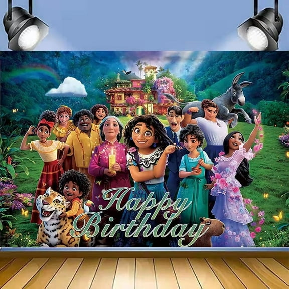 Cartoon Encanto Birthday Backdrop Photography Kids Party Supplies Happy Birthday Party Decorations 37''×30''