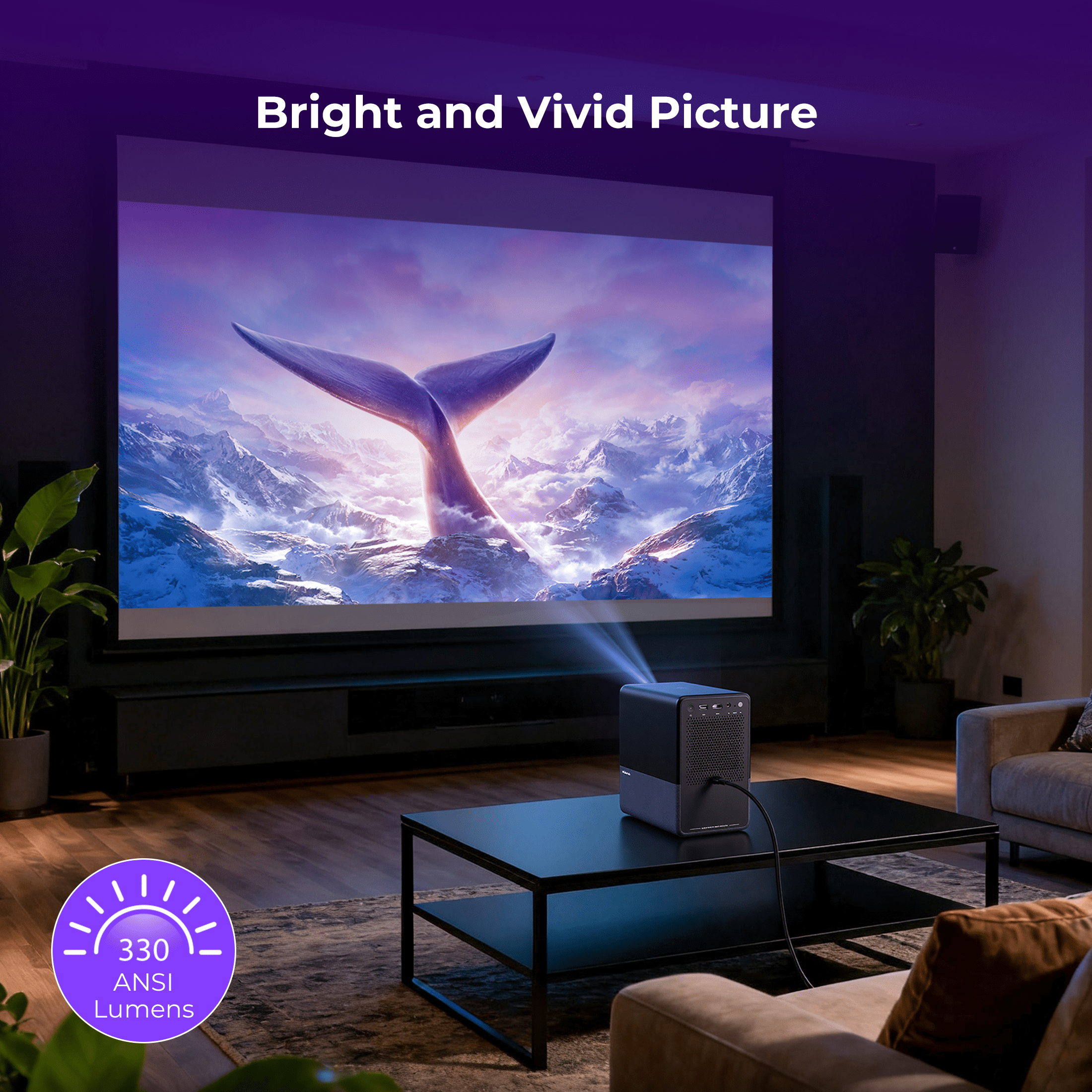 VANKYO Performance H500R Native 1080P Portable Projector, Built-in Roku TV, Full HD 5G Wifi & Bluetooth Outdoor Movie Projector, Auto-Focus & Auto-Keystone