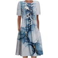 thumbnail image 2 of Robe Maxi Grande Taille pour Femme Été Bohème à Imprimé à Manches Courtes Robe de Plage Robe Longueur Genou Robe à Manches Courtes en Liquidation, 2 of 5
