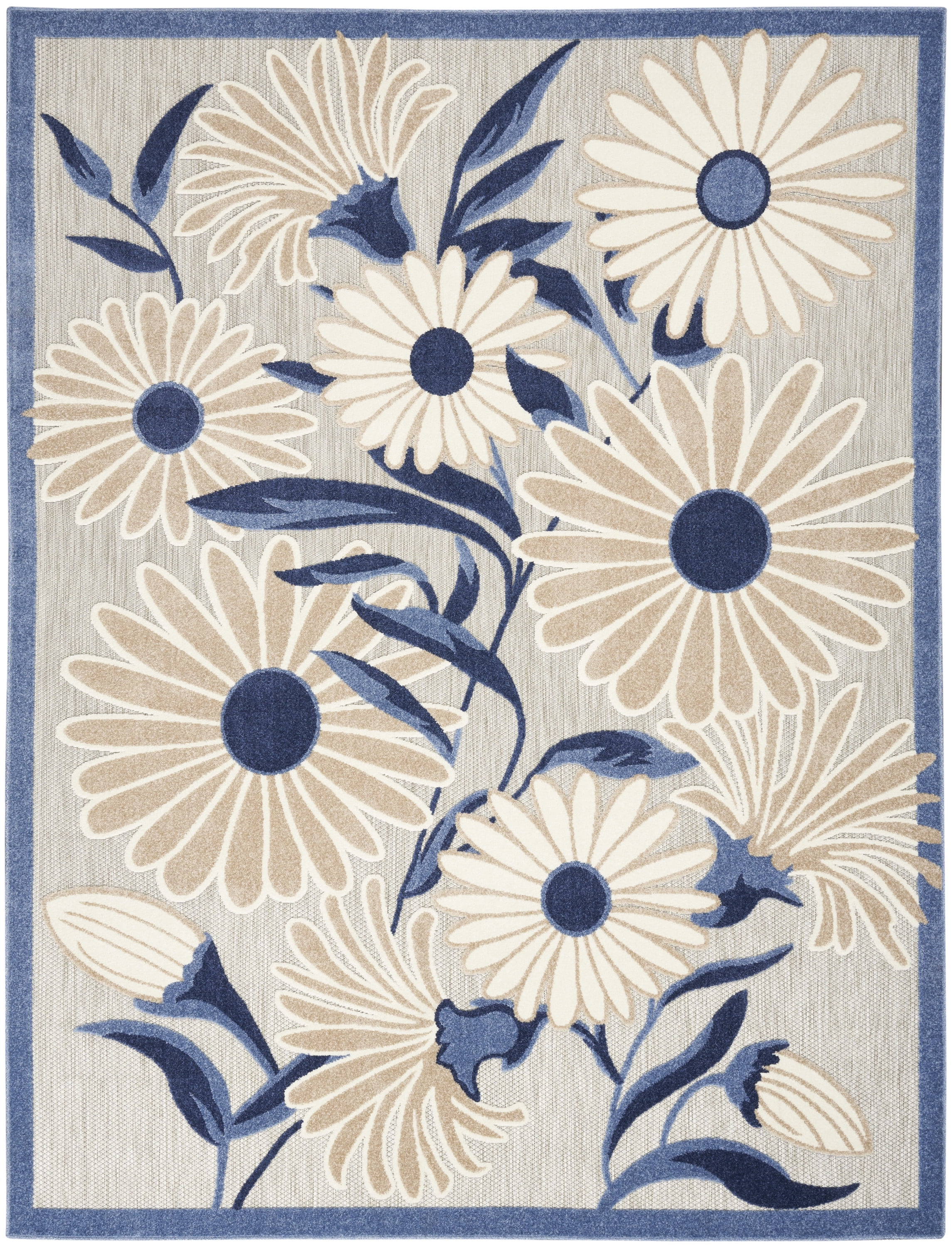Nourison Aloha Indoor/Outdoor Blue/Grey 9' x 12' Area Rug, (9x12)