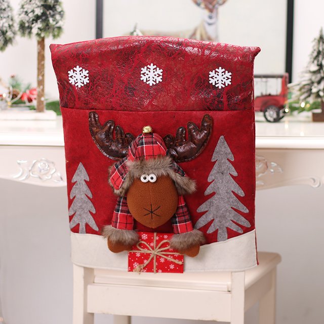 Funda para silla navideña con dibujos animados en 3D, funda para mesa y silla, decoración de mesa (alce)