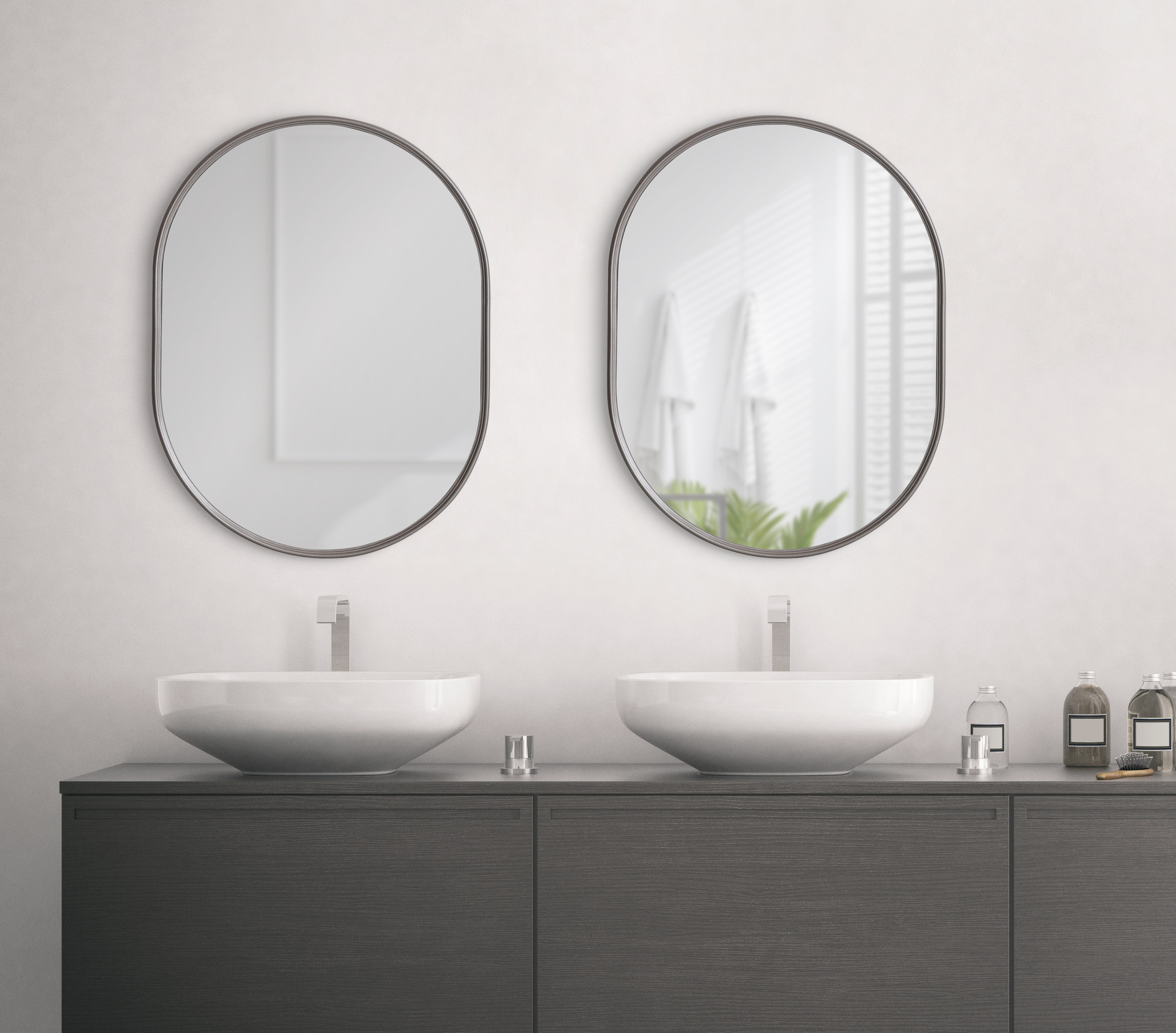 Kate and Laurel Caskill Modern Capsule Framed Wall Mirror, 18 x 24, Charcoal Gray, Decorative Mirror