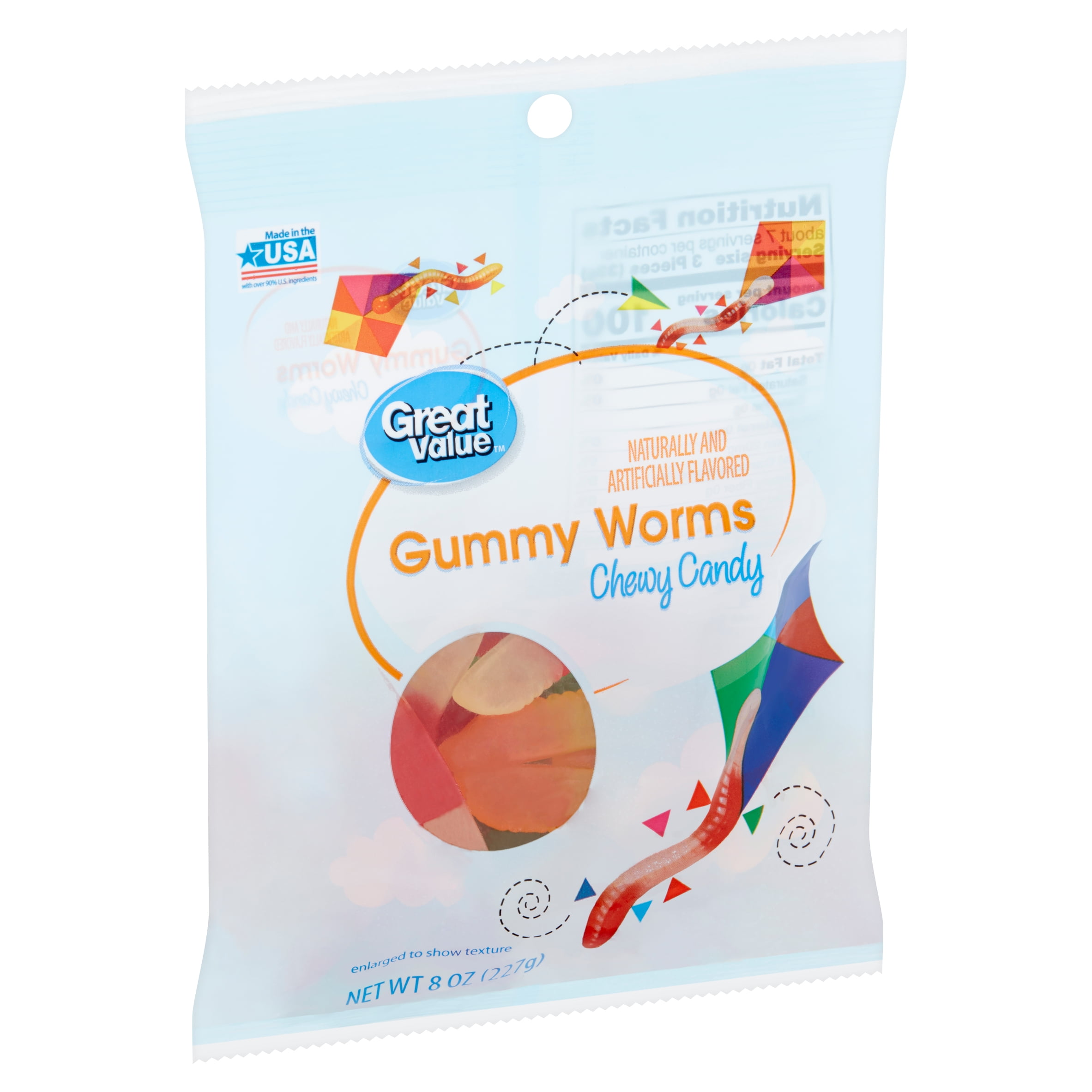 Great Value Gummy Worms Chewy Candy, 8 oz