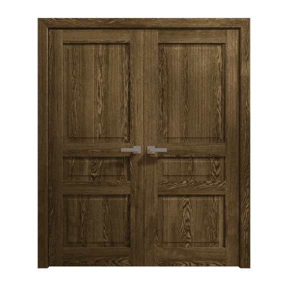 Interior Solid French Double Doors 36 x 80 inches | Ego 5012 Marble Oak | Wood Interior Solid Panel Frame | Closet Bedroom Modern Doors