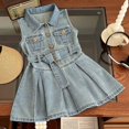 thumbnail image 2 of Robes de Printemps pour Filles Été Robe Décontractée Unie Sans Manches Douce Respirante Mode Robe d'Été Enfant Fille Bleue 12 Mois-18 Mois, 2 of 7
