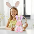 thumbnail image 2 of SHENGXINY Easter Bunny Plush, Easter Eggs Hunting Stuffed Bunny Toy, Easter Decorations, Holding Eggs Plushie For Kids Adults Pink 5.5x9in, 2 of 6