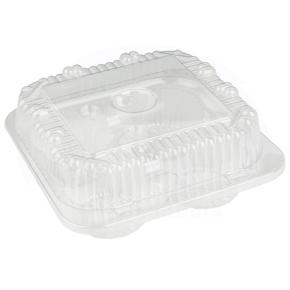4 Compartment Clear Cupcake Containers (15 Pack) Hinged Plastic Muffin Holder