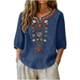 thumbnail image 2 of Guluxicc 3/4 Length Sleeve Womens Tops Summer Casual V Neck Cotton Linen T Shirts Boho Embroidery Blouse Comfy Loose Tunic Top, 2 of 8