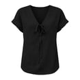 thumbnail image 7 of ClodeEU Women's V Neck Short Sleeve Tie Front Blouse,Casual Everyday Vacation Shirt Black,Women's Plus XL, 7 of 7