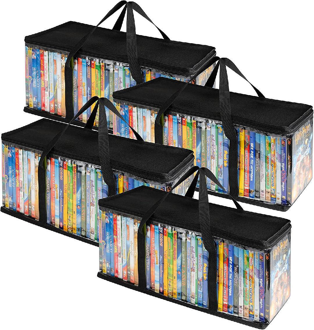 DVD Storage Bags (Set of 4) Media Organizer Bag for DVDs, CDs, Blu Ray