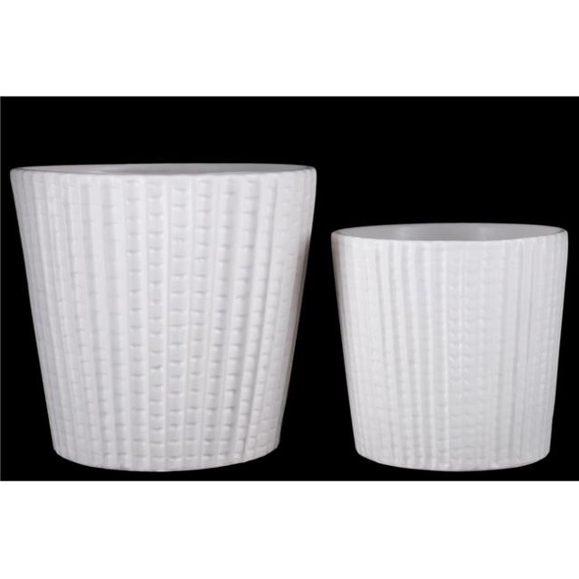 Urban Trend Collection 44232 Pot Rond en Céramique avec Motif Côtelé Embossé et Fond Effilé, Finition Mate, Blanc - Ensemble de 2
