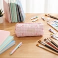 thumbnail image 7 of BSJJY Pink Plaid Bow Pencil Pouch 7.5x3.2 Inch, Cloth Makeup Brush Bag for Office Supplies, Portable Stationery Organizer, 7 of 7