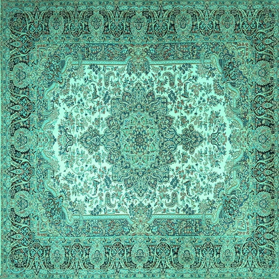 Ahgly Company Indoor Square Medallion Turquoise Blue Traditional Area Rugs, 6' Square