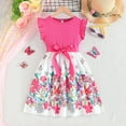 thumbnail image 2 of Vestido de verano de punto con estampado completo de flores y mariposas para niña, cuello redondo, manga voladora pequeña, 2 of 4
