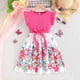 thumbnail image 2 of Vestido de verano de punto con estampado completo de flores y mariposas para niña, cuello redondo, manga voladora pequeña, 2 of 5