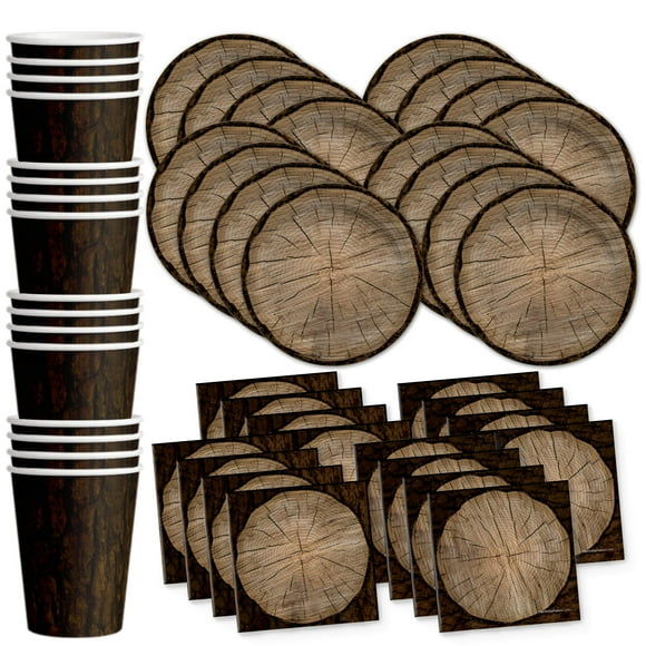 Tree Lumberjack Outdoors Birthday Party Supplies Set Plates Napkins Cups Tableware Kit for 16
