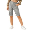 thumbnail image 2 of Girls Linen Bermuda Shorts, Summer High Waist Straight Leg school Shorts Loose Solid Rolled Hem Beach Casual Shorts Gray 9-10Y, 2 of 8