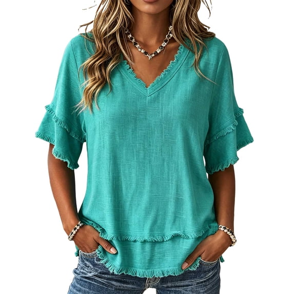 Akiihool Shirts for Women Dressy Casual Plus Size Tops for Women Casual Summer T Shirts Crew Neck Short Sleeve Tunics (Green,XXXL)