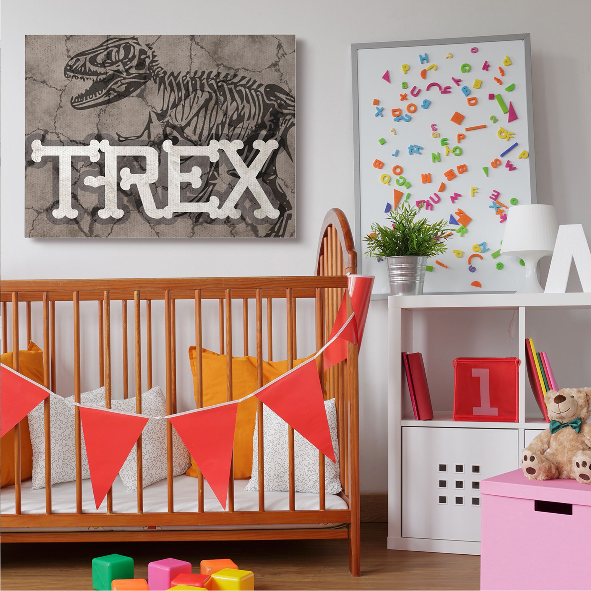 Stupell Industries Ancient T-Rex Skeleton Large Reptile Bone Typography Animals & Insects Painting Gallery Wrapped Canvas Art Print Wall Art, 36 x 48
