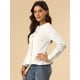 thumbnail image 2 of Chaqueta de mezclilla con cuello redondo y botones de manga larga con volante recortado y peplum para mujer blanco S, 2 of 6