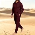 thumbnail image 5 of Garbnen Fleece Mens 2 Piece Hoodie Jogger Set Solid Color Casual Hoodie Sweatshirt and Joggers Sweatpants Sets Workout Athletic Warm Plush Track Suits Mens Wine, 5 of 6