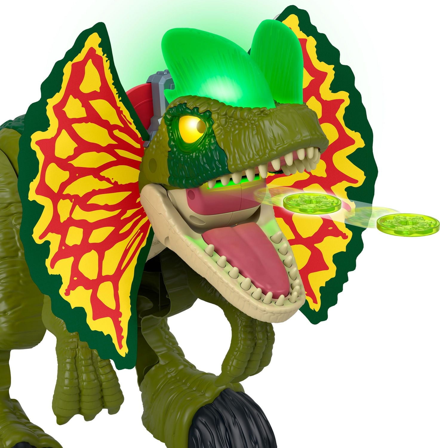 Imaginext Jurassic World Thrash Attack Dilophosaurus Dinosaur Toy with Lights & Sounds for Kids