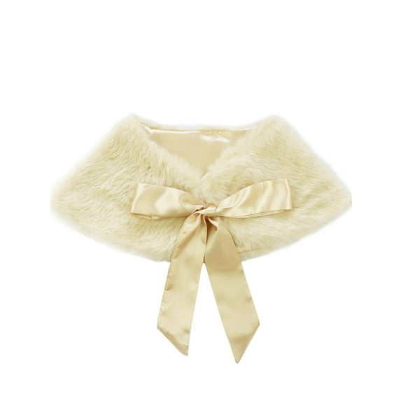 YUUMIN Kids Girls Faux Fur Shoulder Cape Wedding Flower Dress Wraps Bolero Shrug Champagne One_Size