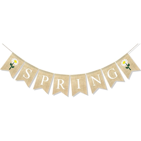 Spring Banner Burlap Rustic Garland Easter Spring Theme Party Decorations for Mantle Porch Sign Welcome the Arrival of Spring