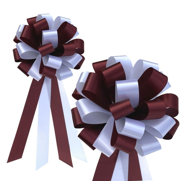 Burgundy and White Christmas Gift Pull Bows - 8" Wide, Set of 6, Wedding Pew Bows, Aisle Decor, Reception, Gift Basket, Presents, Anniversary, Birthday, Valentine's Day, Christmas