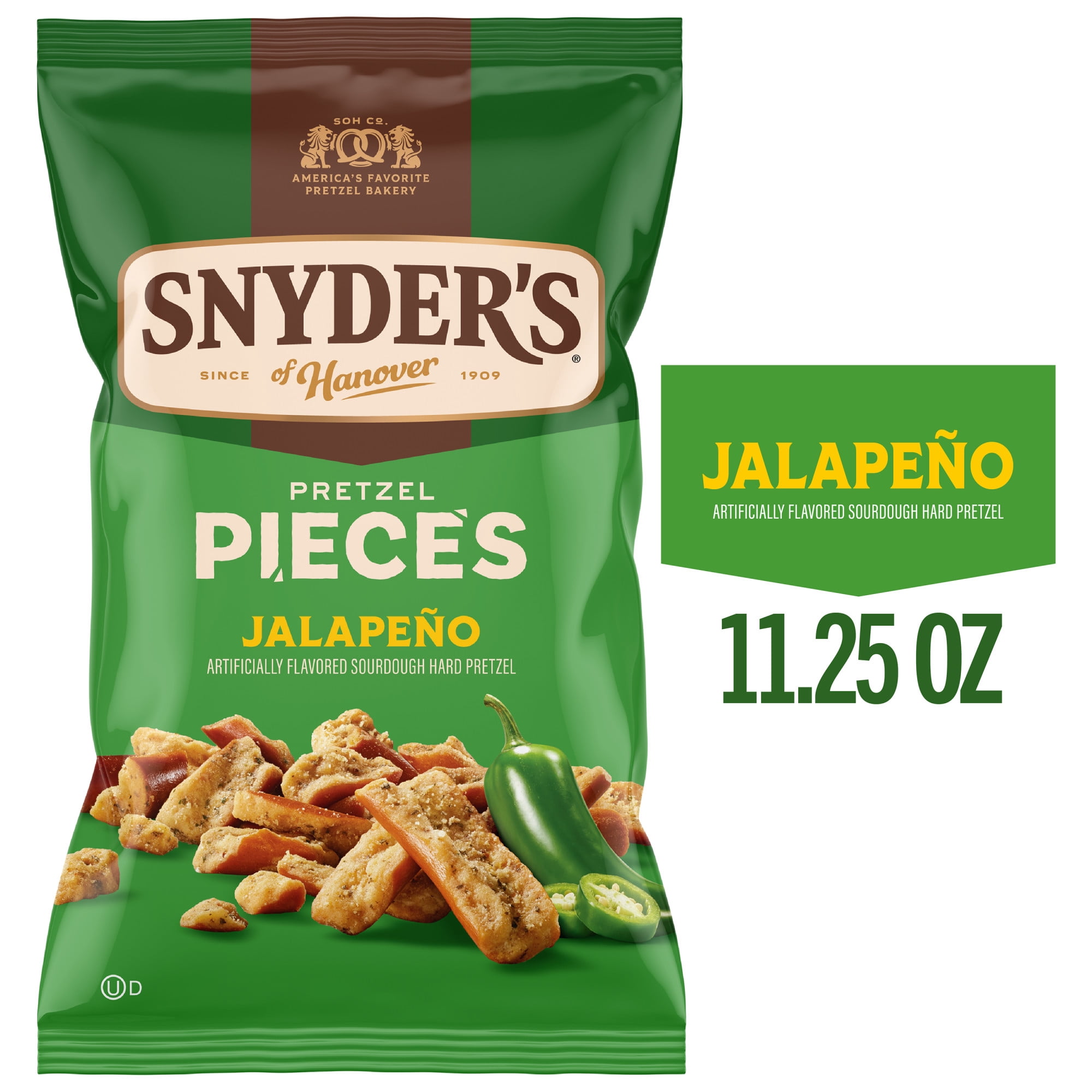 (3 pack) Snyder's of Hanover Jalapeno Flavored Pretzel Pieces, 11.25 oz Bag