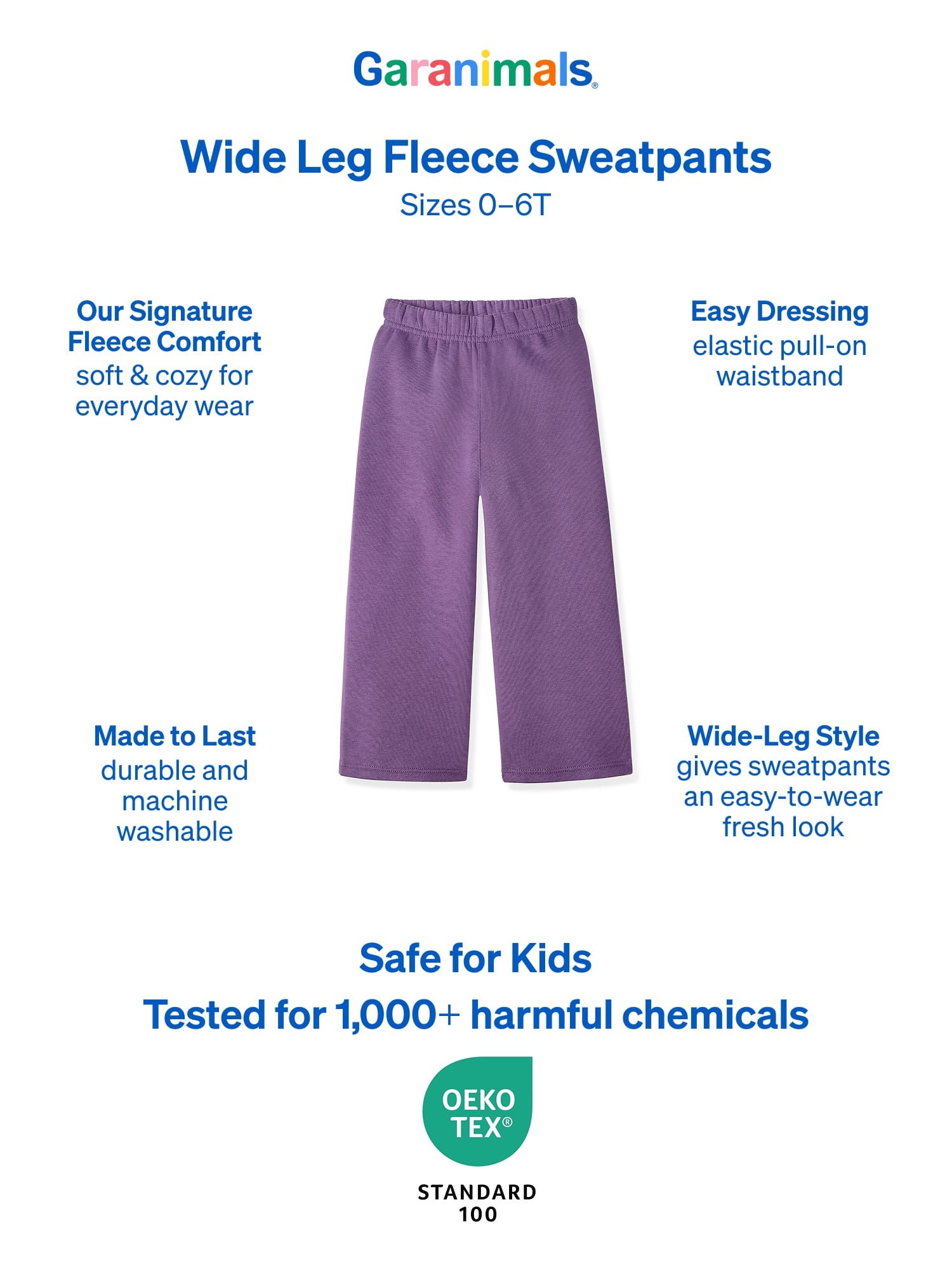 Garanimals Baby & Toddler Girls Fleece Sweatpants, Wide Leg, Sizes 0-6T