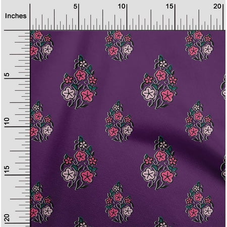 oneOone Cotton Poplin Fabric Leaves & Floral Block Printed Fabric 1 Yard 56 Inch Wide